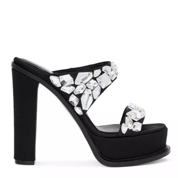 Alexander McQueen Shoes - Alexander McQueen Crystal Embellished Platform Sandals Block Heel Rhinestone 8.5